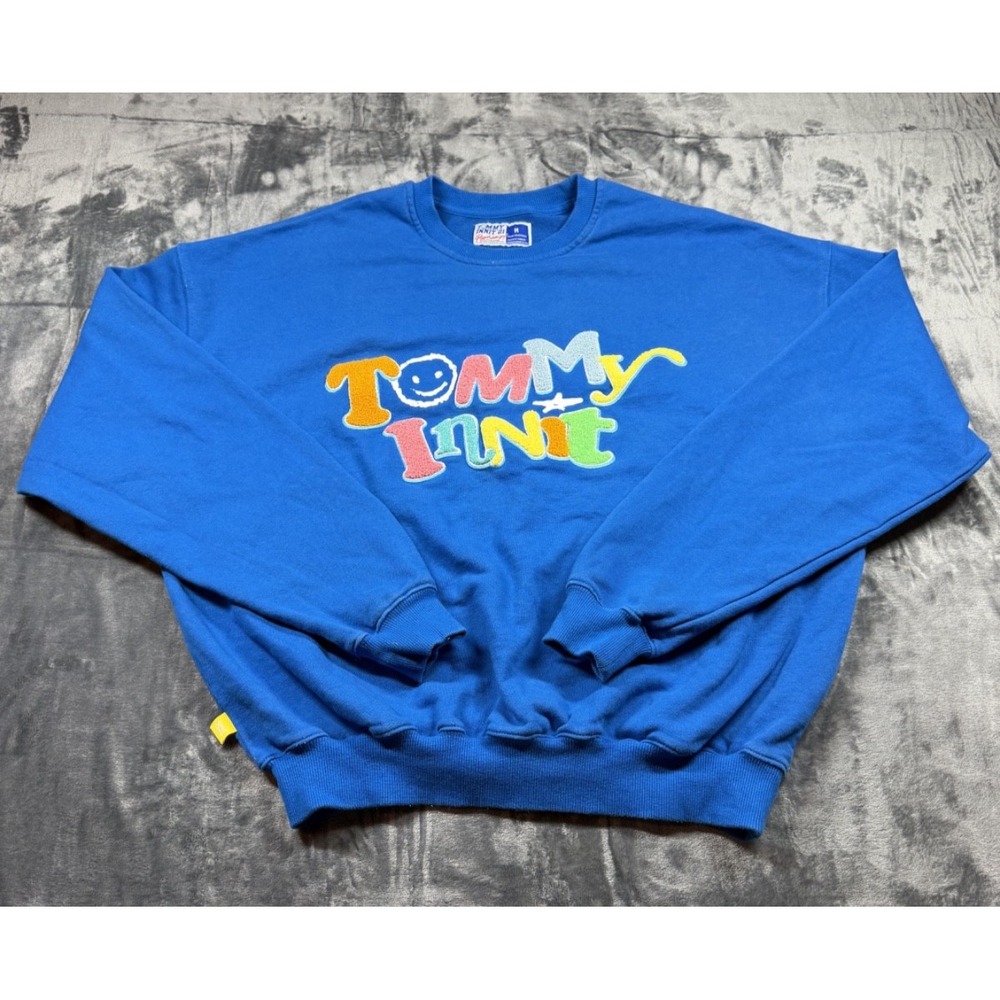 TommyInnit 21 Pogchamp Sweatshirt Mens M Blue Chenille Crewneck YouTuber Merch